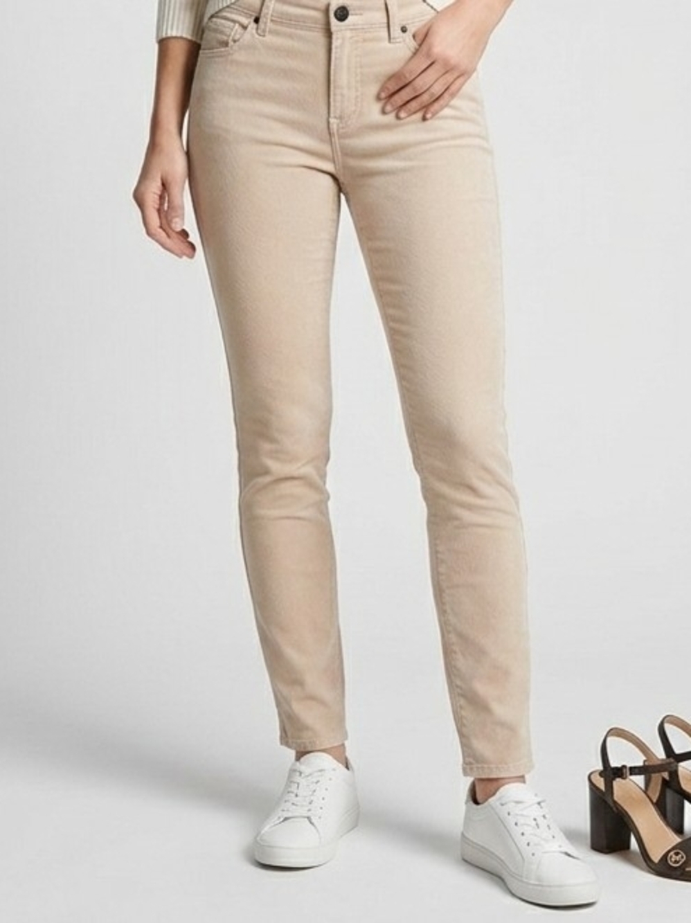 Michael Kors Selma High Rise Skinny Jeans Light Tan Denim Size 6 Gold Hardware
